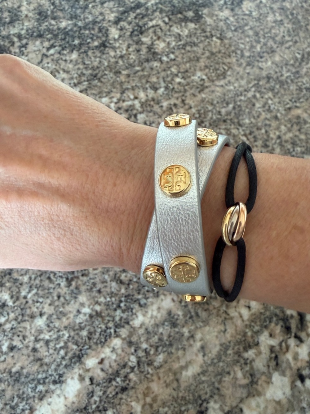 Tory Burch Double Wrap Logo Studded Bracelet